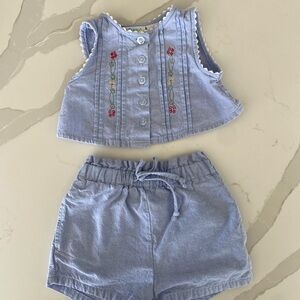 Vintage cottage core Floral Embroidered Top & Shorts Set 6/9M 100% Cotton